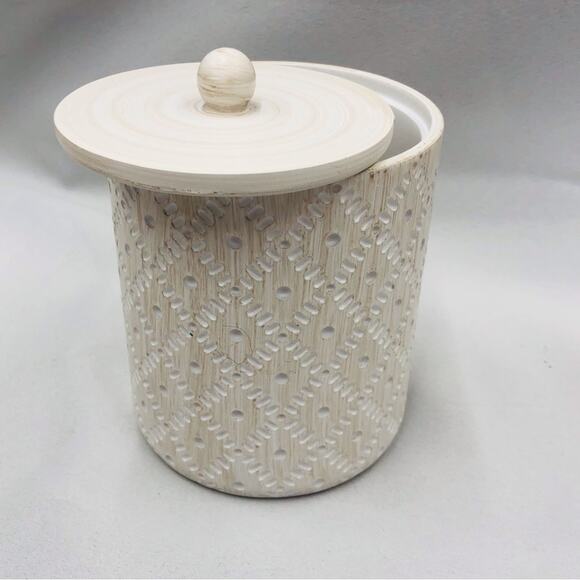 NWOT AMG Global Bathroom Accessories Container Mosaic Tan and White Pattern - Picture 15 of 16